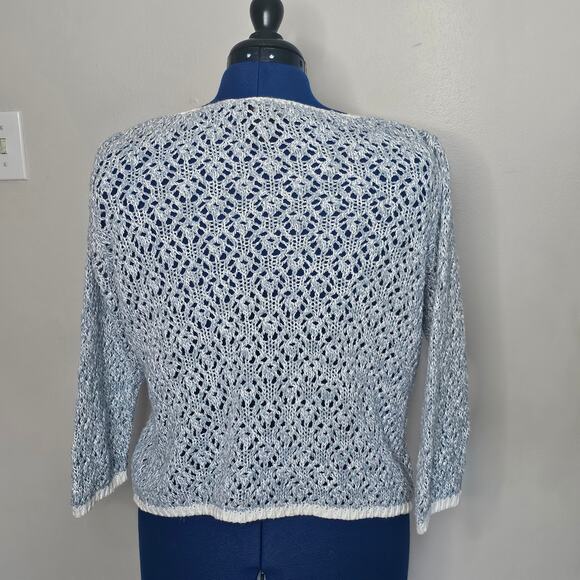 Norton McNaughton Blue and White Crochet Knit sweater Size L - Picture 2 of 7